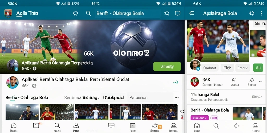 Tampilan antarmuka aplikasi 66K yang menampilkan berita Olahraga Bola.