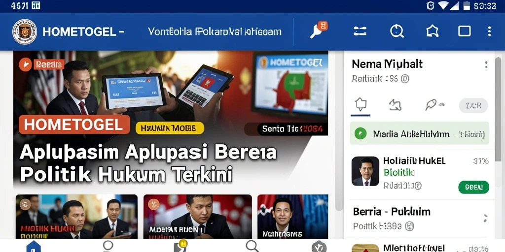 Tampilan antarmuka utama HOMETOGEL dengan berita terkini.