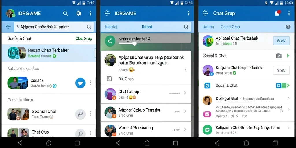 Tampilan antarmuka aplikasi <strong>IDRGAME</strong> dengan fitur chat grup yang interaktif.