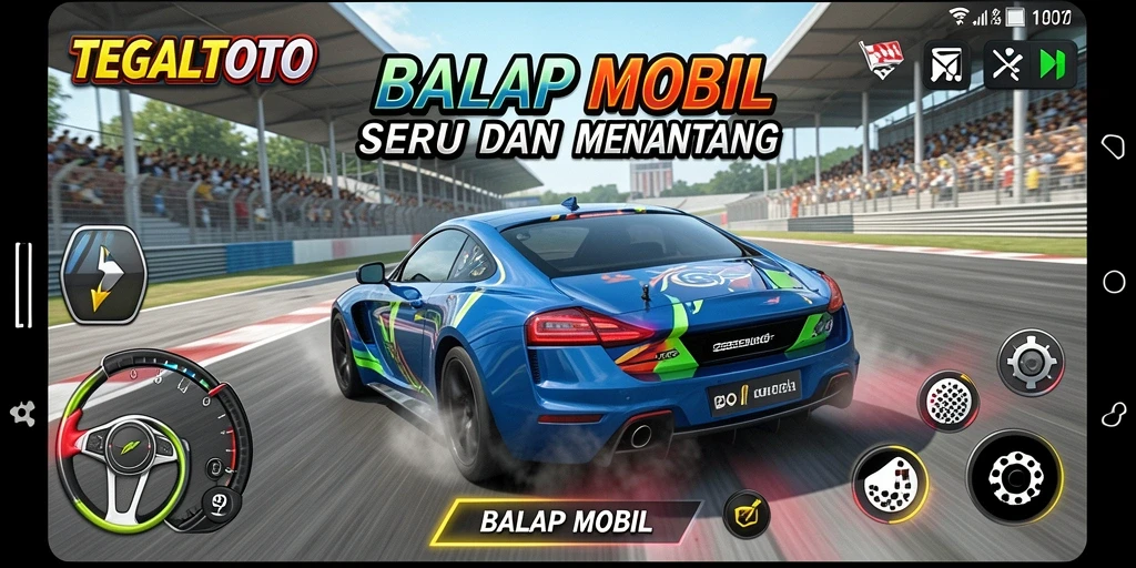 Antarmuka balap mobil TEGALTOTO yang dinamis dan menarik.